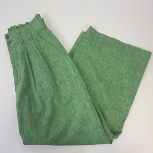Gorman Green Linen Cotton Wide Leg Pleated Paperbag Waist Pants Womens Size 8